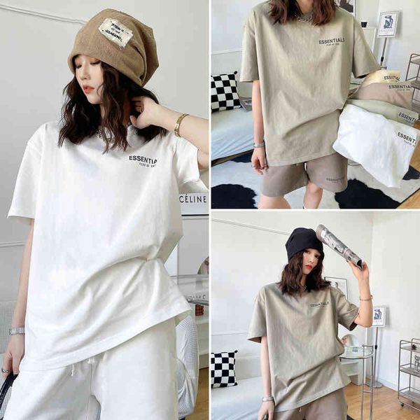 

ess new fog letter small simple line men's fashion pure cotton short sleeve summer clothing t-shirt, White;black