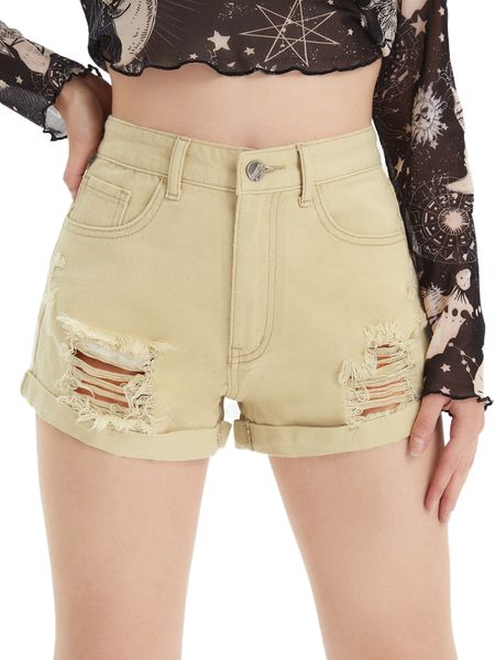

flakes ripped rolled hem denim shorts 2863#, White;black