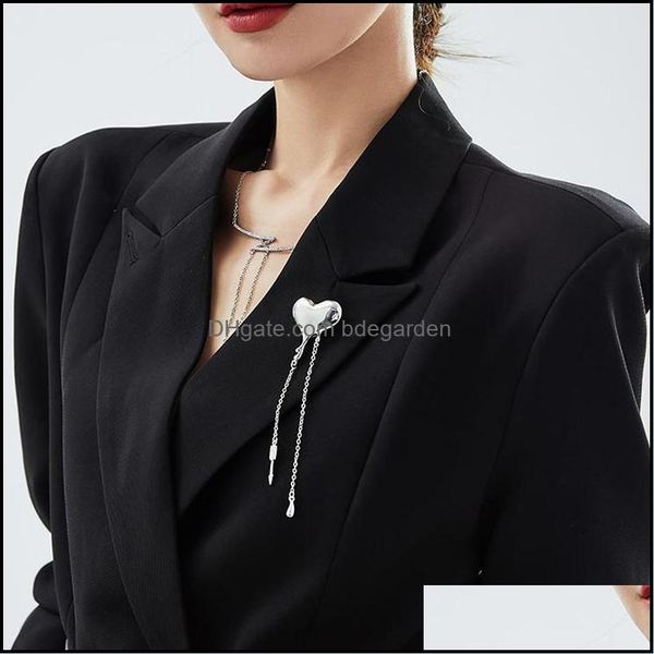 

pins brooches jewelry pins amorcome trendy long chain tassel metal heart brooch suit dress cor lapel for women of die, Gray
