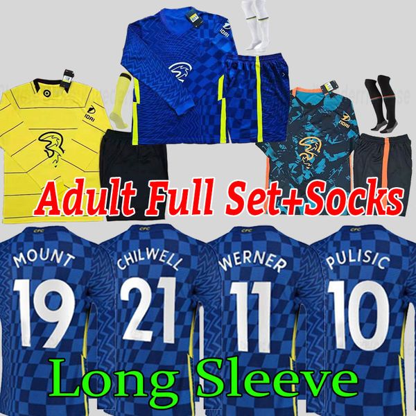 

long sleeves 2021 cfc soccer jersey lukaku pulisic ziyech havertz kante werner abraham chilwell mount jorginho 2022 giroud football shirt 21, Black;yellow