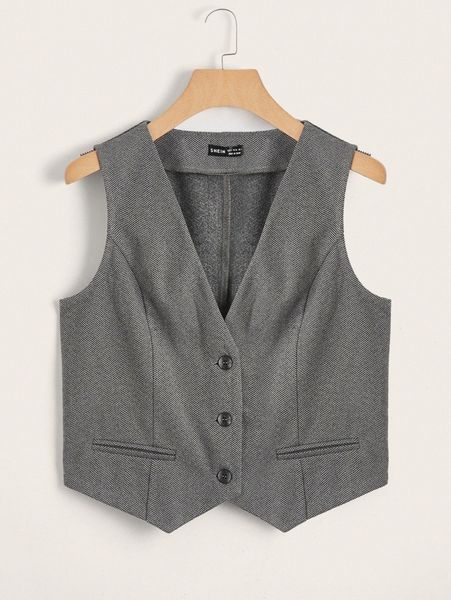 

herringbone hanky hem vest blazer p7cc#, White