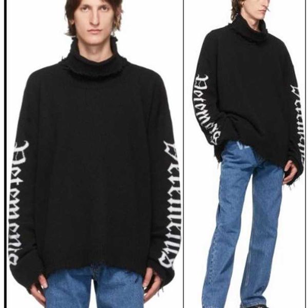 

men's sweaters 2021 autumn winter new vtm irregular hem destroys sleeve letter printing men's and women's half high neck swea, White;black