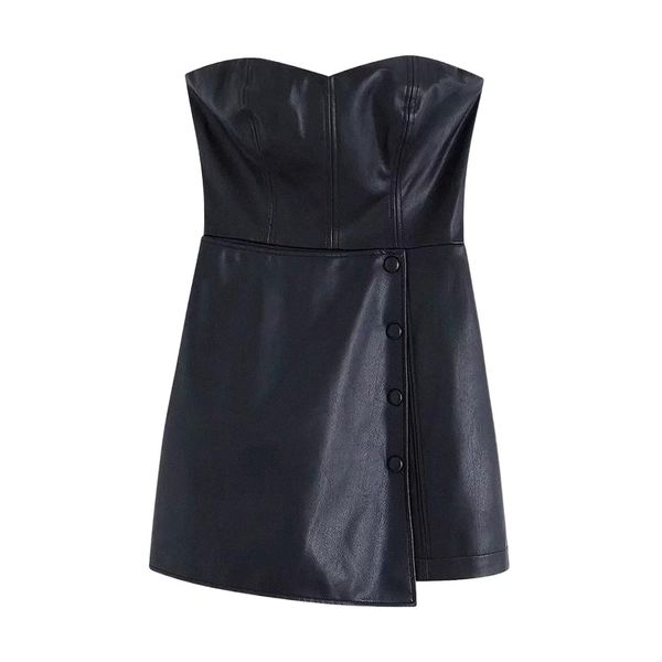 

women's jumpsuits & rompers womens strapless pu leather playsuit female short jumpsuit faux and 2021 n0nu#, Black;white