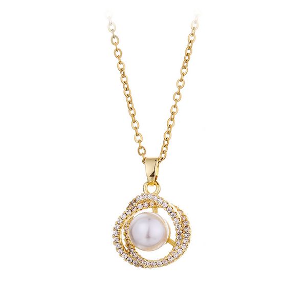 

geometric stainless steel pendant pearl necklace ins style jewelry, Silver