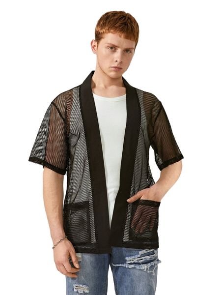 

men open front mesh shirt q8rt#, White;black