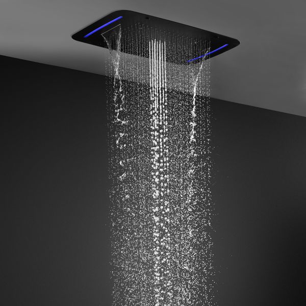 Accessori per il bagno Soffione doccia a pioggia di lusso 710X430MM Soffione LED a soffitto Massaggio Cascata Rubinetti a soffitto Cromo Nero