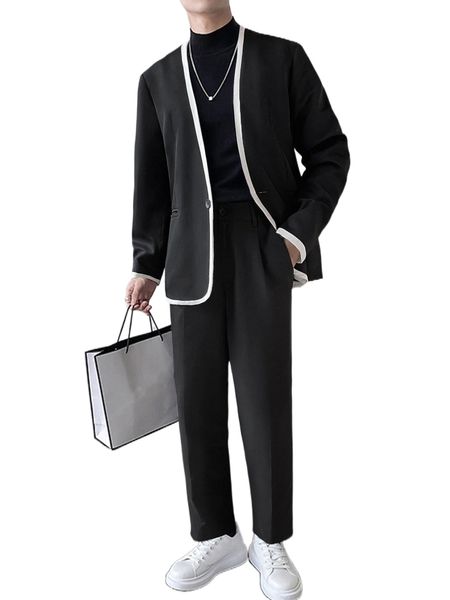 

men contrast trim single button blazer & tailored pants d4xg#, White;black
