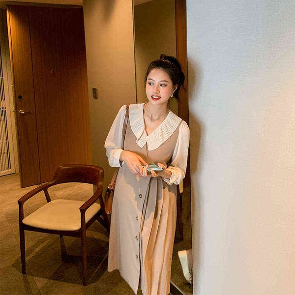 

maternity autumn pleated long sleeve dress j220628, White