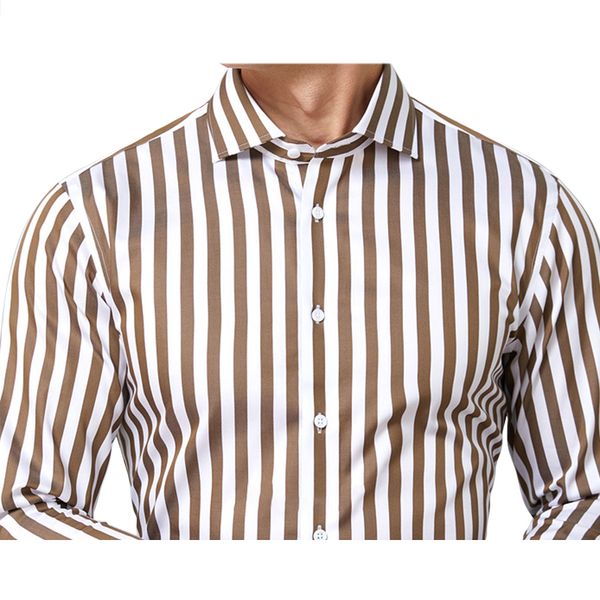 

luxury man shirt dark brown chalk stripe dress shirts for men shirt tailor made shirts coffee striped cotton business shirt, White;black