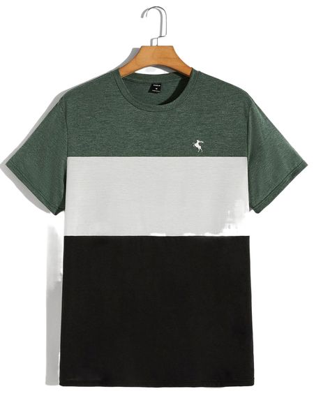 

men colorblock elk print tee h6hn#, White;black