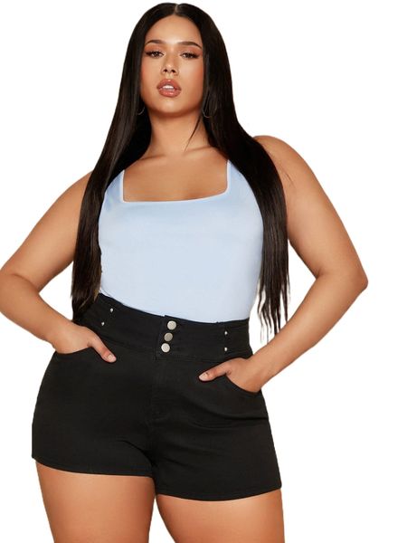 

plus high waist denim shorts p6ch#, White;black