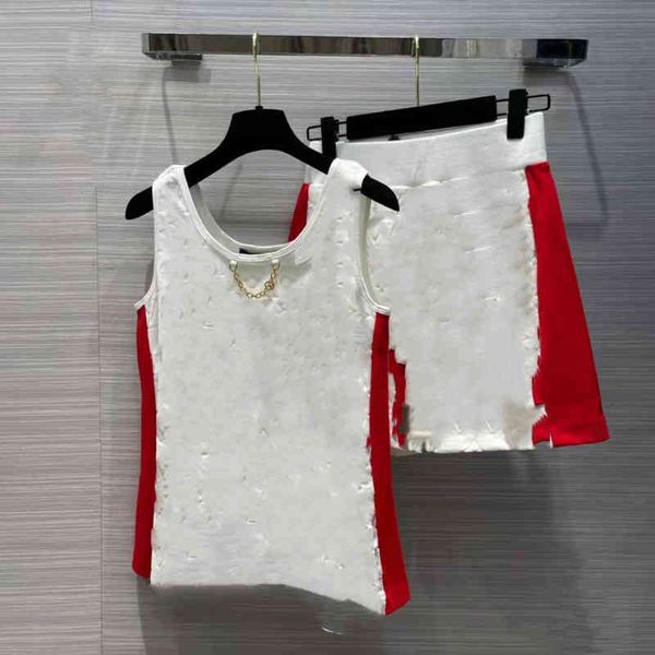 

two piece dress summer design sense of niche casual knitted suit vest women's korean version splicing shorts wear, White