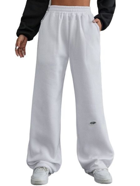 

letter patched detail slant pockets sweatpants l2oo#, Black;white