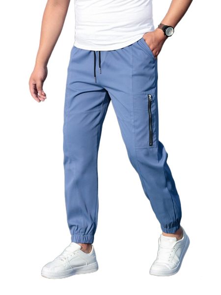 

men drawstring waist zipper pocket carrot pants o1lk#, Black