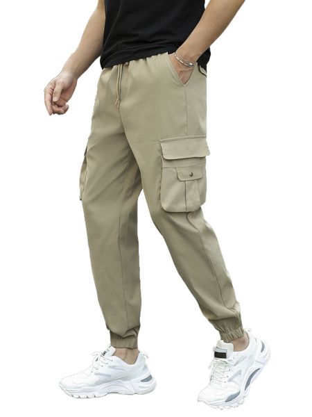 

men drawstring waist cargo pants n7dx#, Black