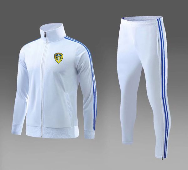 

leeds united f.c. men's tracksuits full zipper jacket pants warm outdoor football training winter home kits running sportswear logo cus, Gray