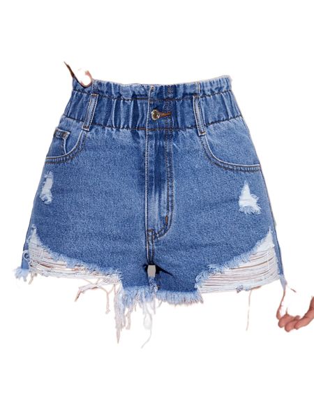 

high waist ripped raw hem denim shorts x48n#, White;black