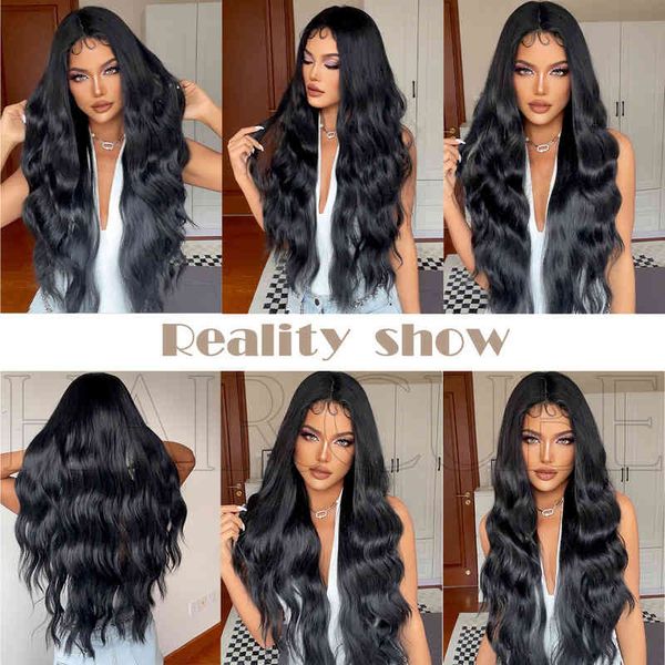 

nxy wigs new front lace women's wig headcover medium split black long curly hair 220530