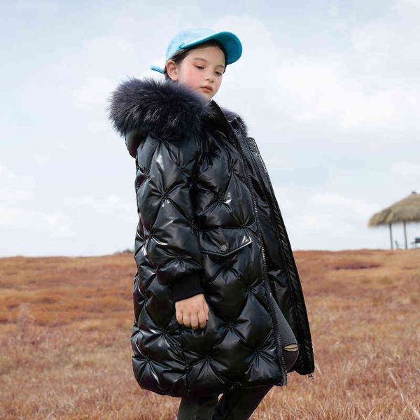 

-30 grade children down jacket girls winter snowsuit thicker girl parka real fur collar jacket children for girl 5-12y j220718, Blue;gray
