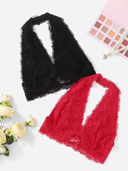

2pack floral lace bralette set w8li#, Black;red