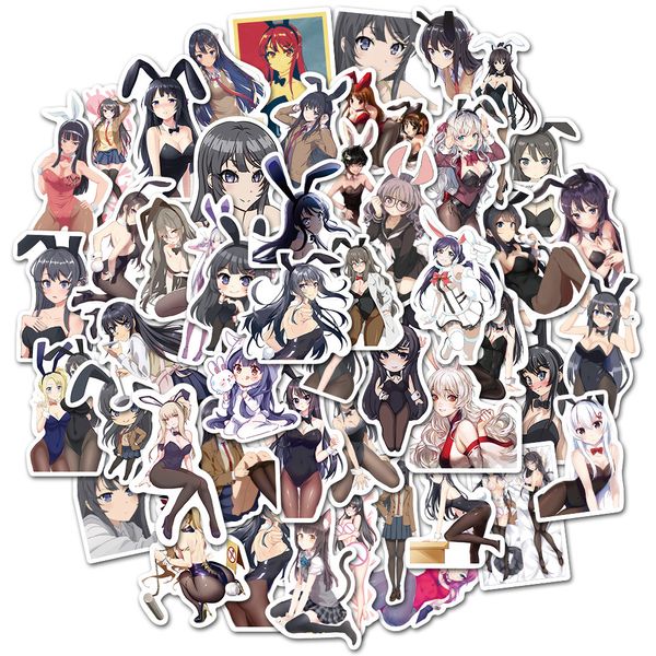 Adesivo impermeabile 50Pcs Sexy Bunny Stickers Anime Hentai Waifu Pin-up Girls Collezioni Decalcomanie in vinile per laptop Auto Moto Parete Skateboard Adesivi per auto