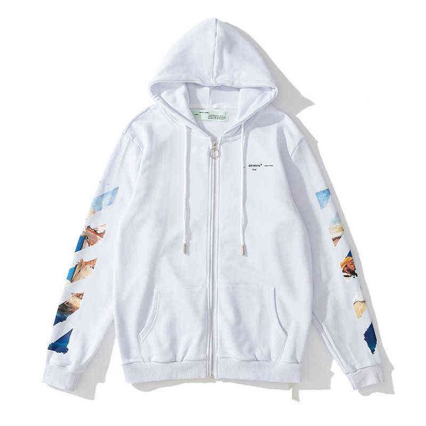 

factory online export brand new sweater off painting zipper cardigan hooded, Black