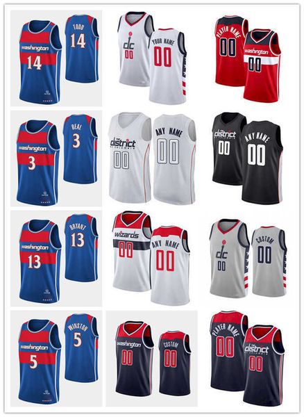 

75th custom men women youth 14 isaiah todd 5 cassius winston 3 bradley beal 13 thomas bry ant washington''wizards''baske, Black;red