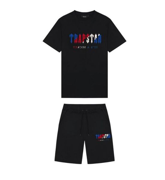 

mens trapstar t shirt fashion short sleeve print outfit chenille tracksuit black cotton london streetwear s-2xl, White;black