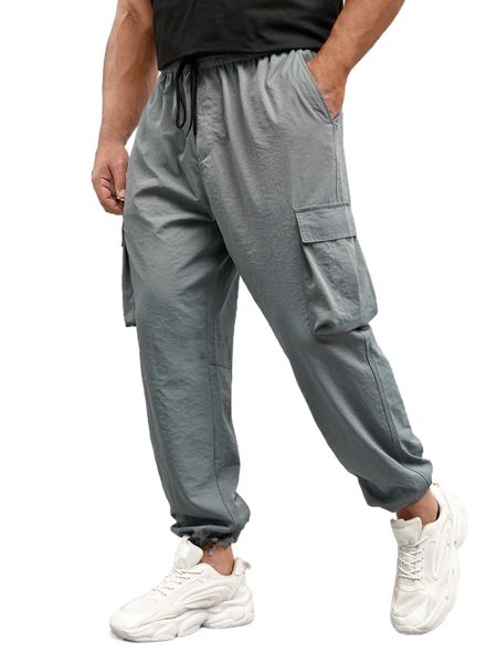 

extended sizes men drawstring waist cargo pants e7om#, Black
