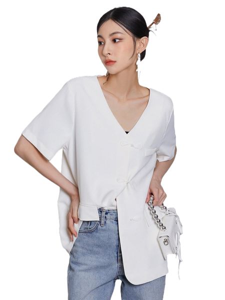 

dazy frog button flap pockets blouse g8yg#, White