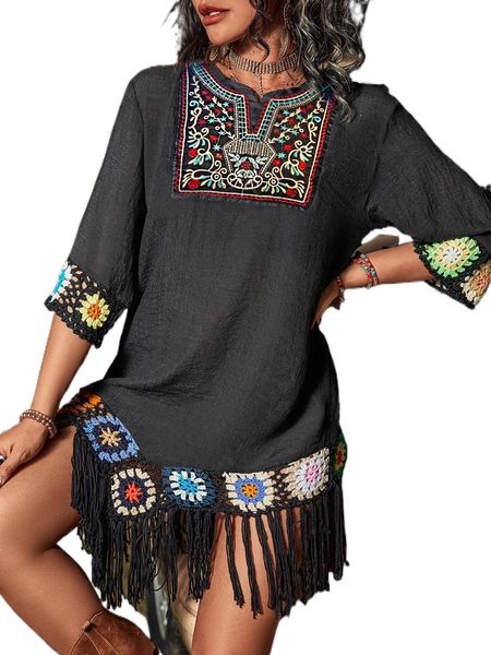

fringe crochet cover up g28t#, White;black