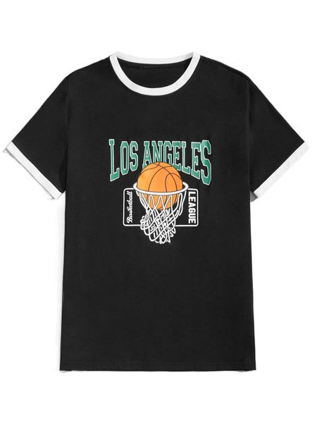 

romwe guys letter graphic contrast binding tee 82jm#, White;black