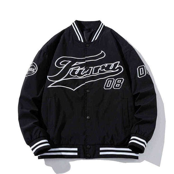 

embriodery letter vintage jacket men women streetwear basketball jacket winter autumn korean jacket men casual loose coat black t220816, Black;brown