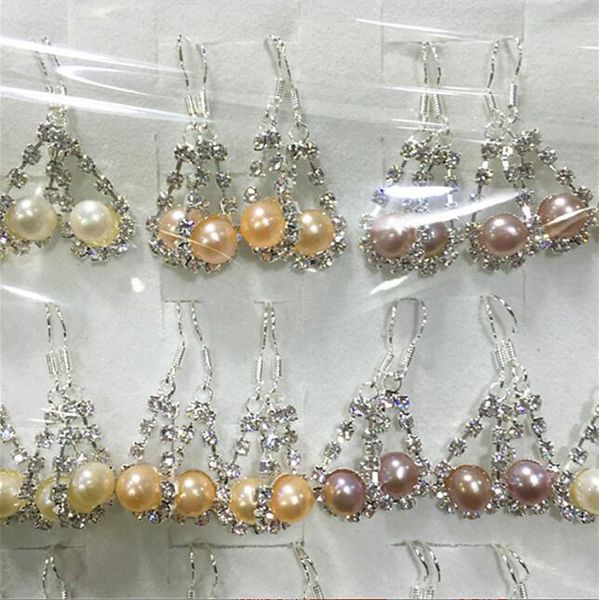 

water drop 12 crystal dangle & chandelier freshwater pearl earrings white pink purple lady/girl fashion jewelry, Silver