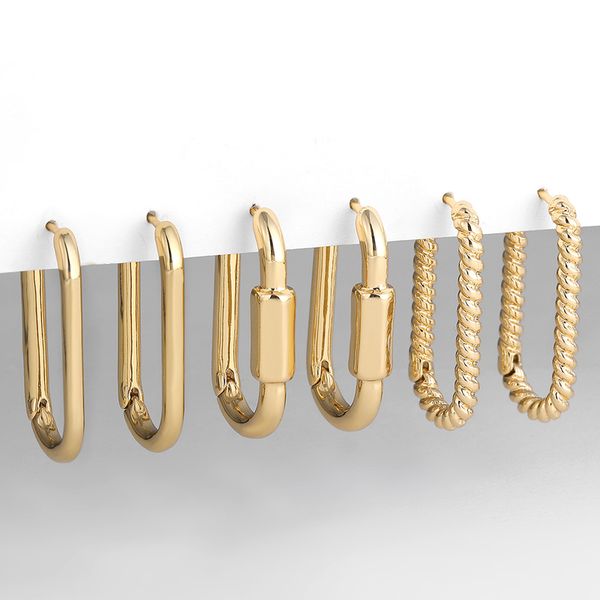 

3pair set trendy u sahpe hoop earrings for women simple gold plated twisted geometric earring statement wedding jewelry 220716, Golden;silver