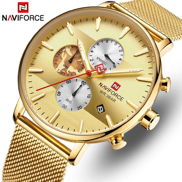 

naviforce men watch fashion quartz watches luxury brand stainless steel chronograph wristwatch men waterproof analog male clock243q, Slivery;brown