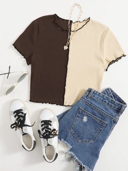 

lettuce trim two tone tee 09ui#, White