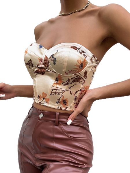 

floral print bustier satin tube 120u#, White