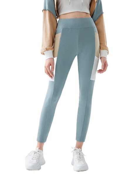 

x ama ribbed knit color block leggings d4db#, White;black