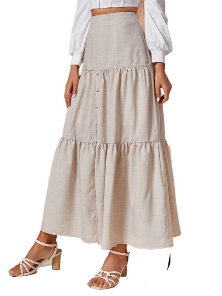 

zip side ruffle hem skirt 00db#, Black