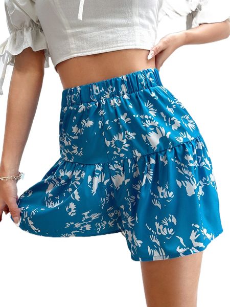 

floral print elastic waist shorts f12o#, White;black