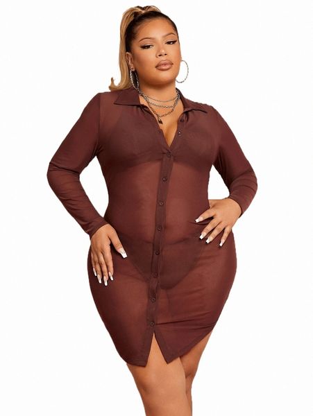 

sxy plus button through mesh bodycon dress without lingerie set q0rp#, Black