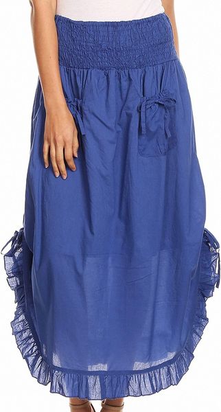 

coco long cotton ruffle skirt with pockets and elastic waistband b0wc#, Black;gray