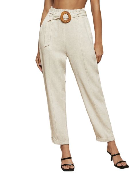

paperbag waist belted pants h58r#, Black;white