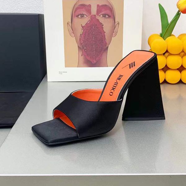 

devon black the attico heeled sandals slippers satin chunky square toe mules high heels shoes slip on slides open toes shoe women luxury