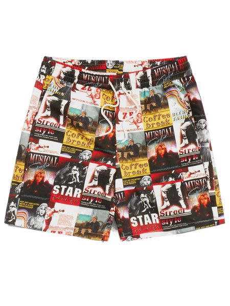 

men letter & figure graphic drawstring waist shorts a9zw#, White;black