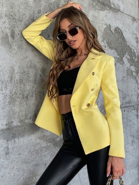 

double breasted lapel collar blazer 49rr#, White