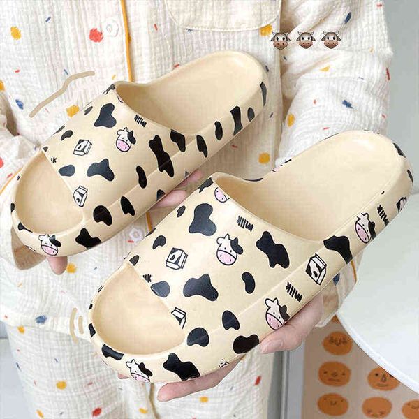 

chuulgorl thick platform women's slippers summer beach outdoor cute soft cow eva sandals indoor bathroom anti-slip shoes t220728, Black