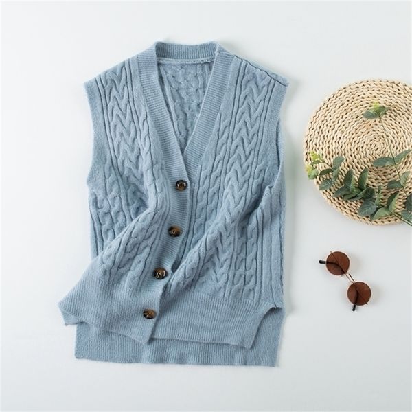 

vneck singlebreasted camel sweater cardigan for women spring asymmetry loose sleeveless knitted vest female outerwear y201128, Black;white