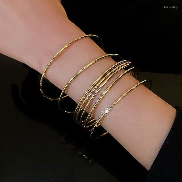 Bangle 8pcs/Set Gold Color Bracelet Многослойные металлические провода струны геометрическая круговая кисточка женская ювелирные украшения Inte22